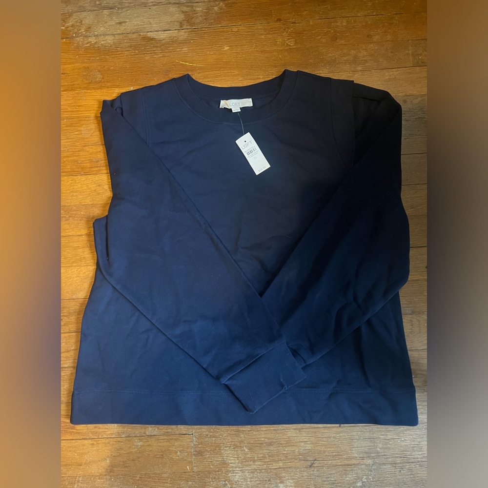 Loft Navy Blue Ruffle Shoulder Sweatshirt